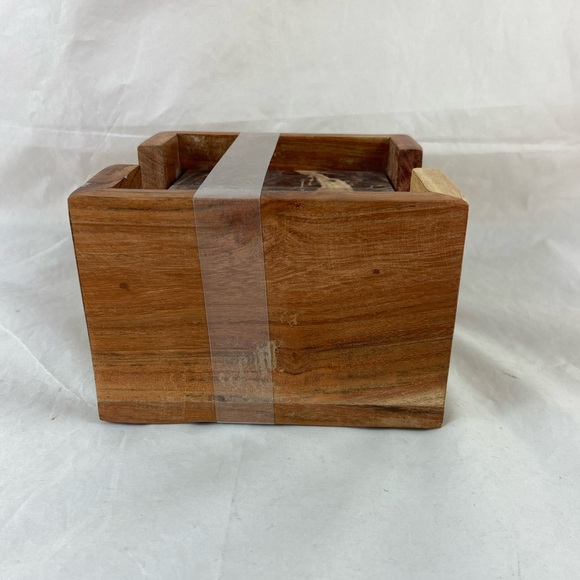 Thirstystone Set Of 4 Cherry Marble Coasters With Wood Holder 4x4 Square NEW - Picture 4 of 13